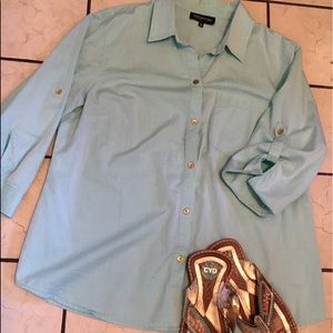 Aqua top from Jones of NY with adjustable sleeves